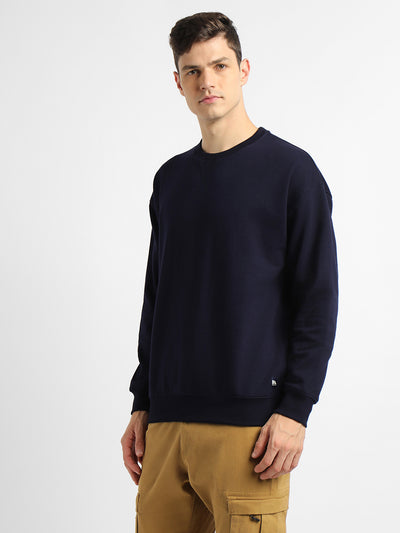 Dennis Lingo Men's Mock Neck Relaxed Fit Solid Navy Sweatshirt