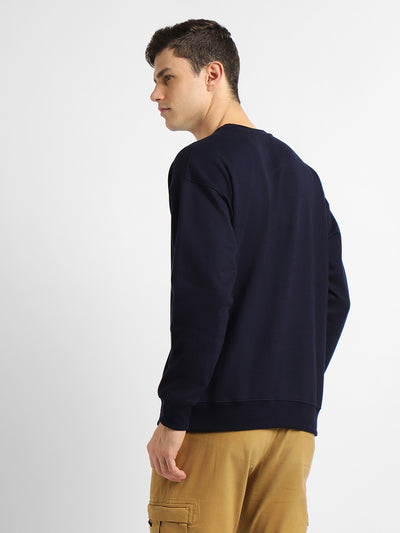 Dennis Lingo Men's Mock Neck Relaxed Fit Solid Navy Sweatshirt