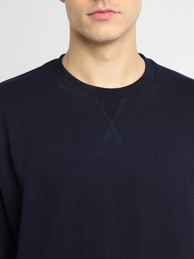 Dennis Lingo Men's Mock Neck Relaxed Fit Solid Navy Sweatshirt