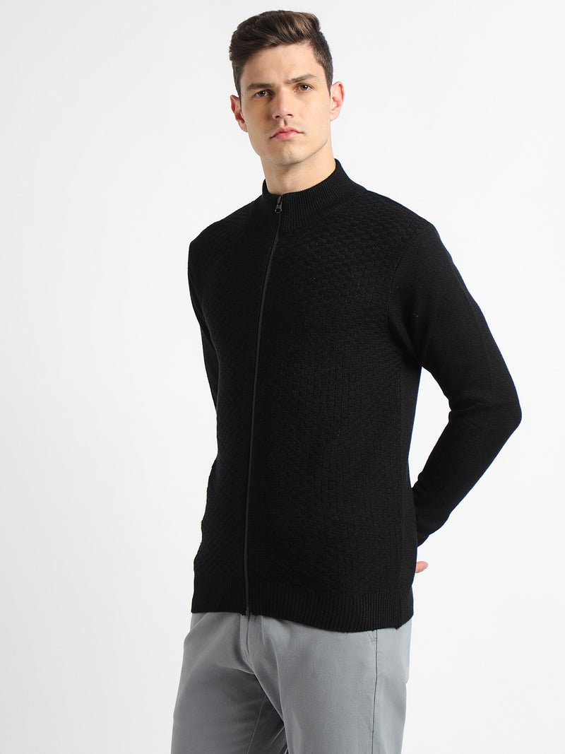 Men's Mock Regular Fit Solid Black Sweater