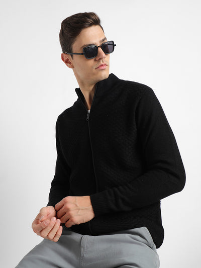 Men's Mock Regular Fit Solid Black Sweater