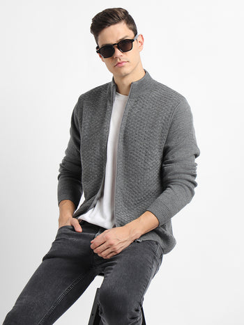 Men's Mock Regular Fit Solid Mid Grey Mel Sweater