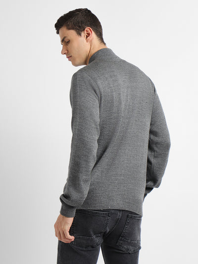 Men's Mock Regular Fit Solid Mid Grey Mel Sweater