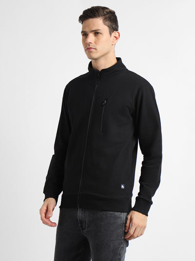 Men's Mock Neck Regular Fit Solid Black Sweatshirt