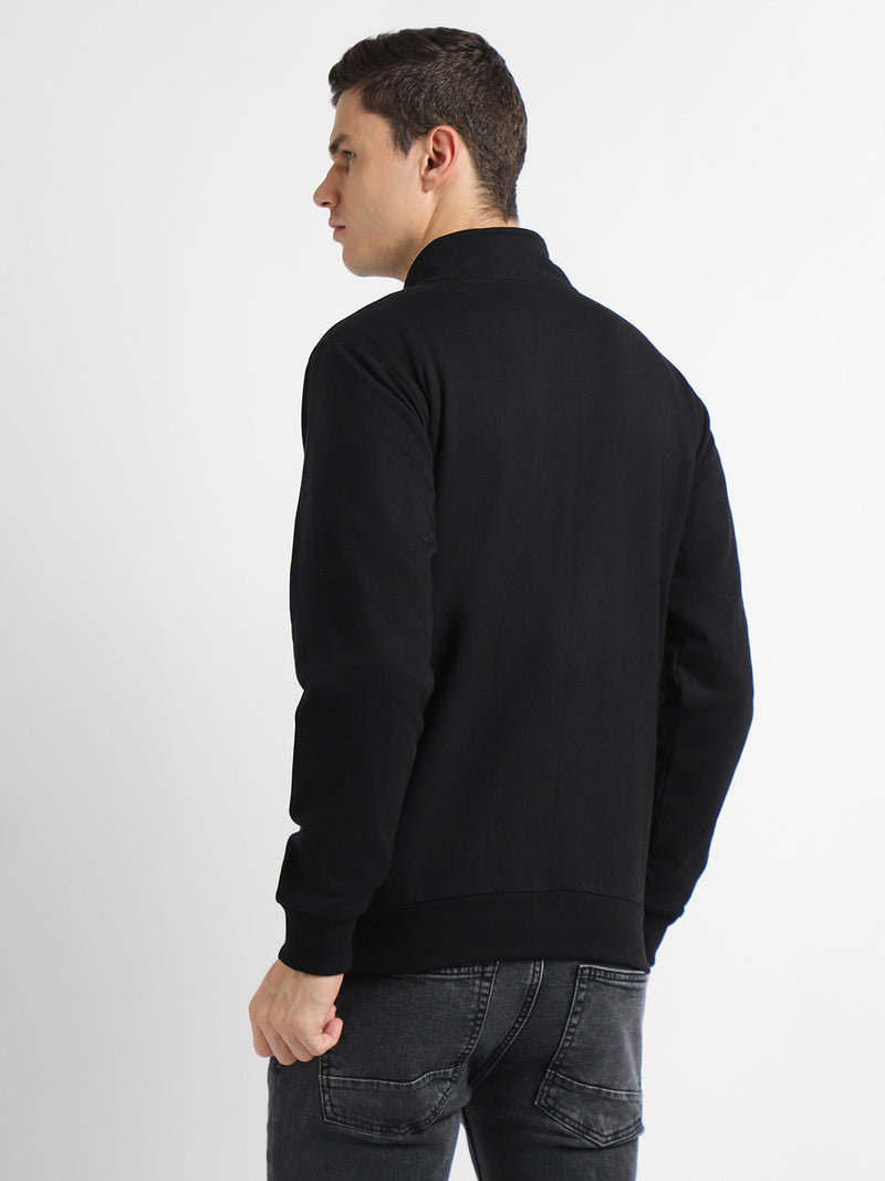 Men's Mock Neck Regular Fit Solid Black Sweatshirt