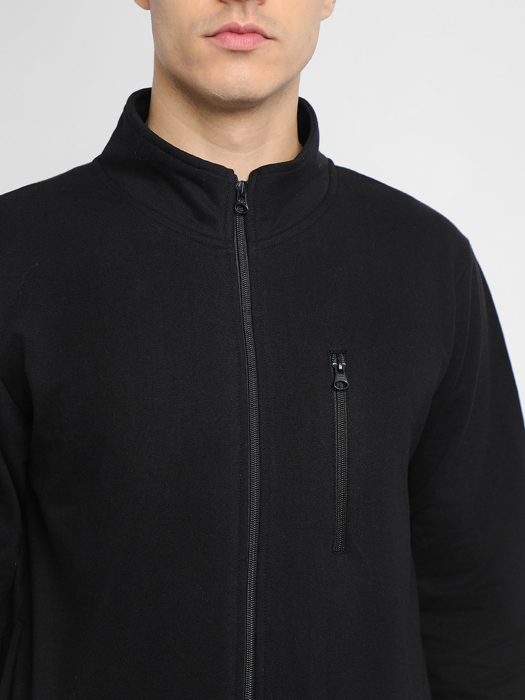 Men's Mock Neck Regular Fit Solid Black Sweatshirt