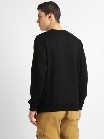 Men's Mock Neck Regular Fit Solid Patch Pocket Black Sweatshirt