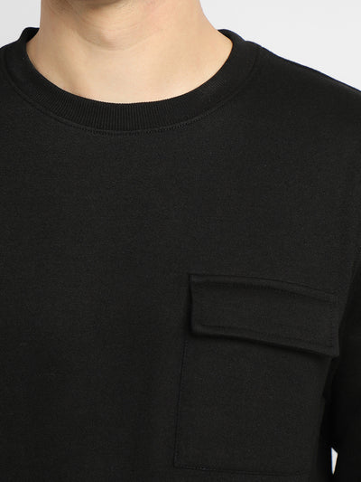 Men's Mock Neck Regular Fit Solid Patch Pocket Black Sweatshirt