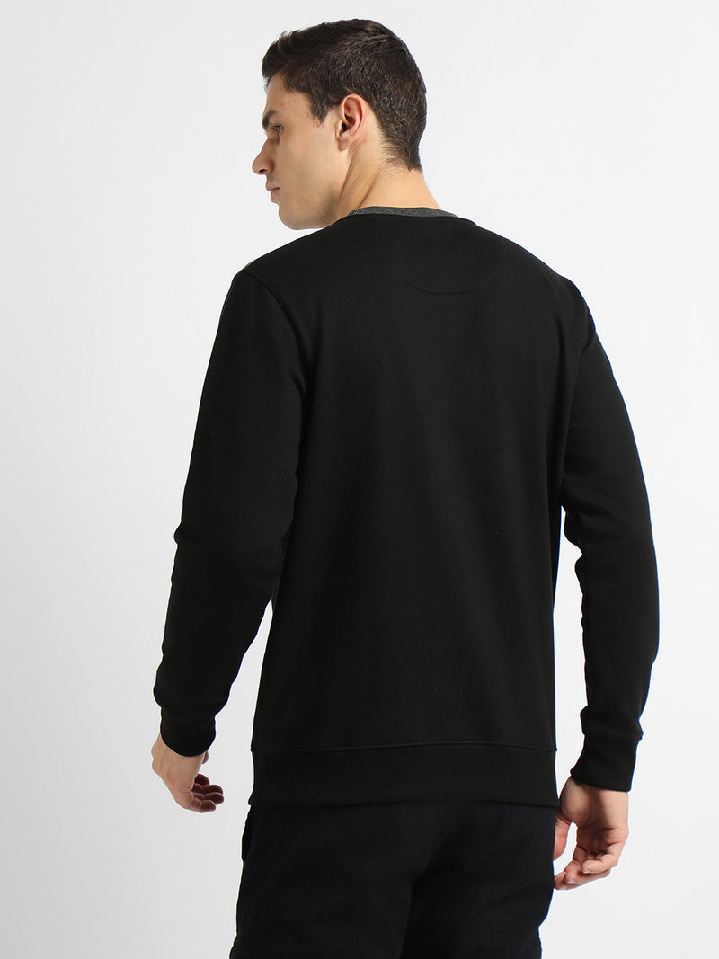 Men's Round Neck Regular Fit Colourblock Black Sweatshirt