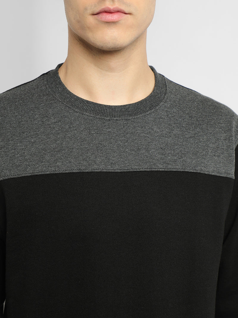 Men's Round Neck Regular Fit Colourblock Black Sweatshirt