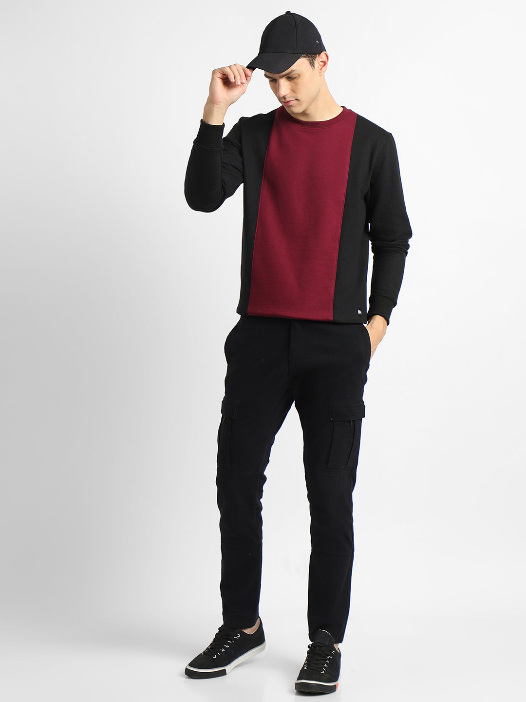 Dennis Lingo Men's Mock Neck Regular Fit Colourblock Black Sweatshirt
