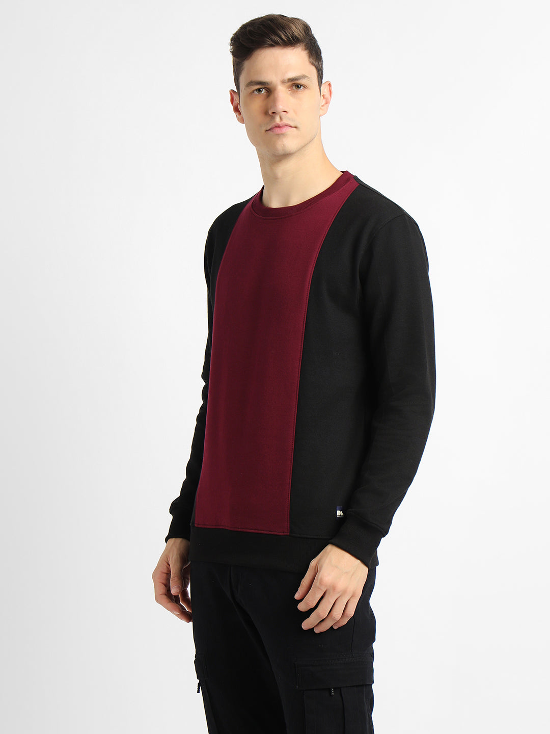 Dennis Lingo Men's Mock Neck Regular Fit Colourblock Black Sweatshirt