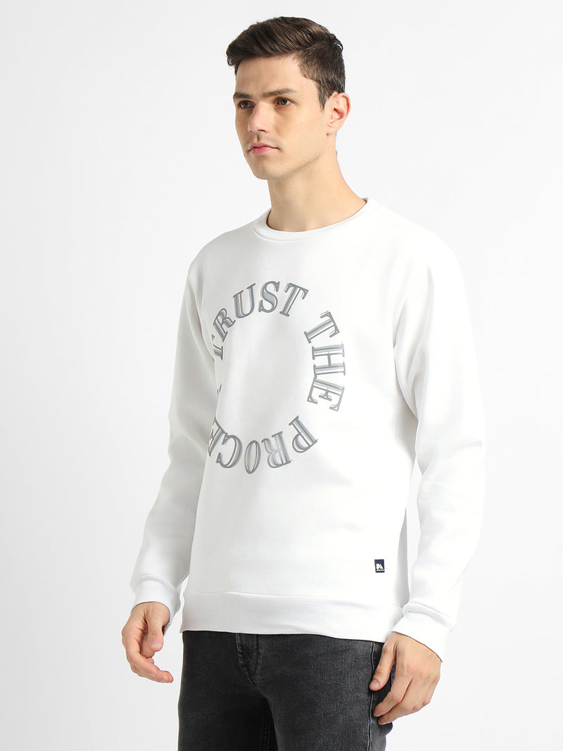 Men's Mock Neck Regular Fit Chest Print White Sweatshirt