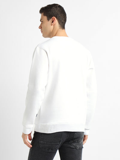 Men's Mock Neck Regular Fit Chest Print White Sweatshirt