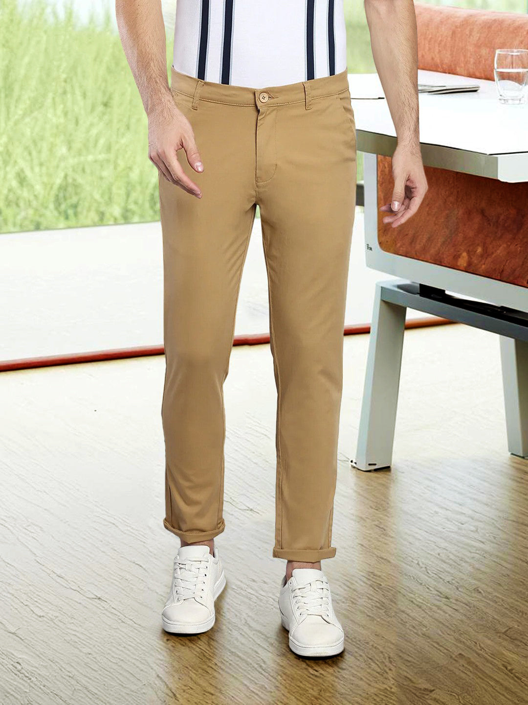 Men's Tapered Fit Cotton Chinos (Dark Khaki)