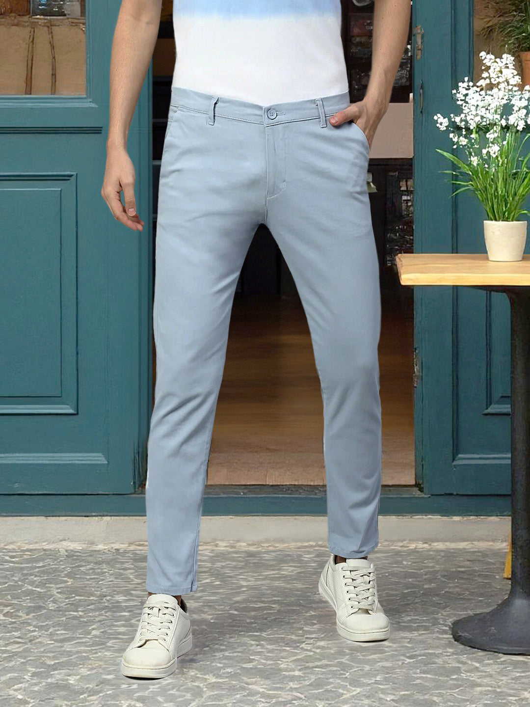 Men's Tapered Fit Cotton Chinos (Light Blue)