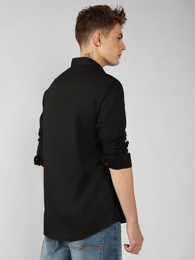 Men's Cotton Black Solid Casual Shirt