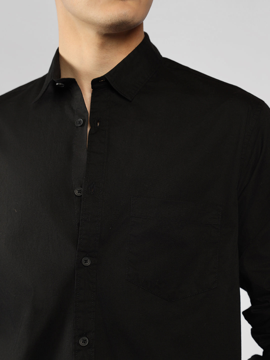 Men's Cotton Black Solid Casual Shirt