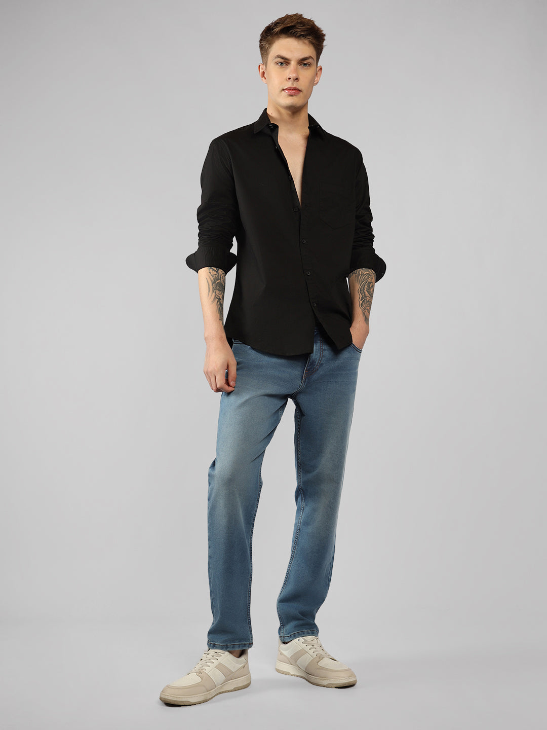 Men's Cotton Black Solid Casual Shirt