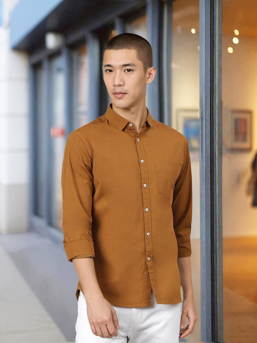 Men's Cotton Solid Slim Fit Casual Shirt With Pocket Full Sleeve Shirt For Formal & Casual Wear