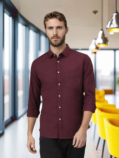 Men's Solid Burgundy Casual Shirt