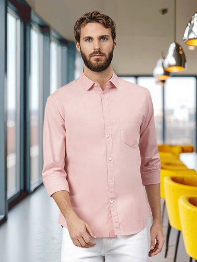 Men's Solid Dusty Peach Slim Fit Cotton Casual Shirt