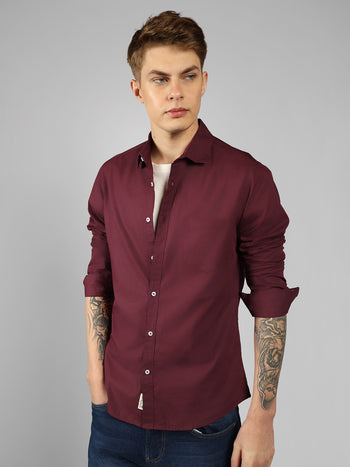 Men's Solid Maroon Slim Fit Cotton Casual Shirt