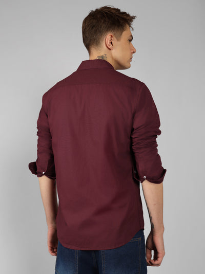 Men's Solid Maroon Slim Fit Cotton Casual Shirt