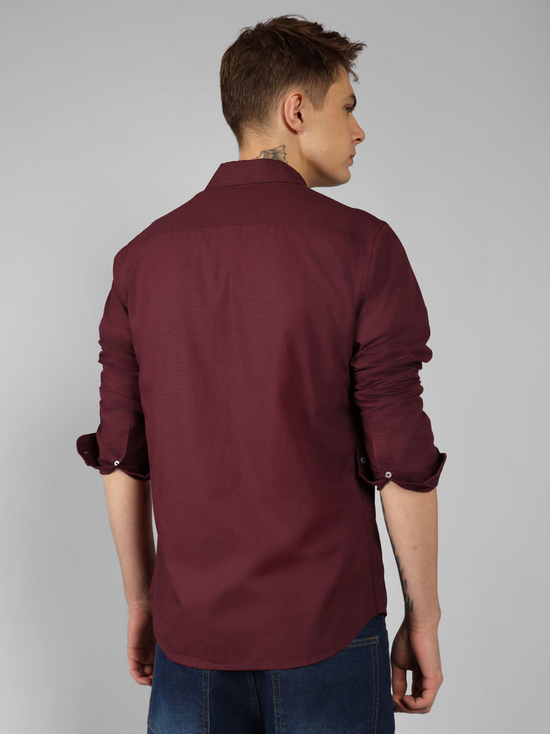 Men's Solid Maroon Slim Fit Cotton Casual Shirt