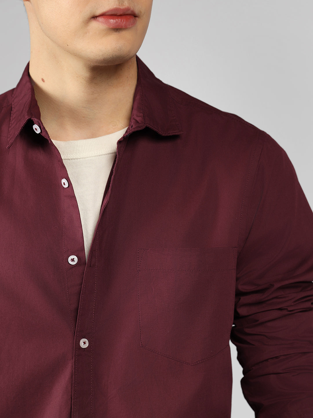 Men's Solid Maroon Slim Fit Cotton Casual Shirt