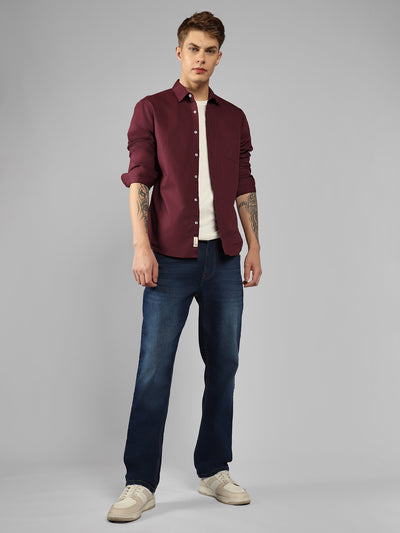 Men's Solid Maroon Slim Fit Cotton Casual Shirt