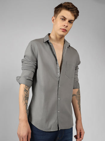 Men's Solid Slate Grey Slim Fit Cotton Casual Shirt