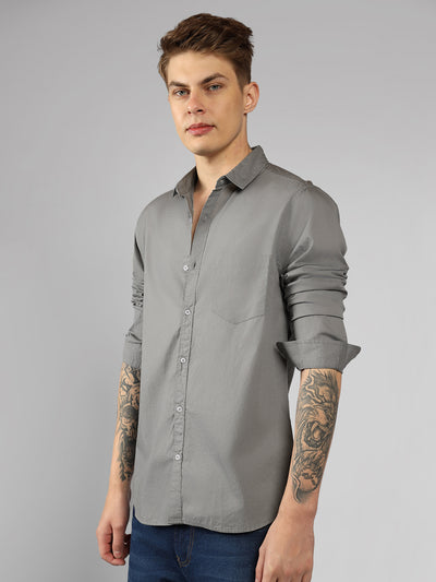 Men's Solid Slate Grey Slim Fit Cotton Casual Shirt