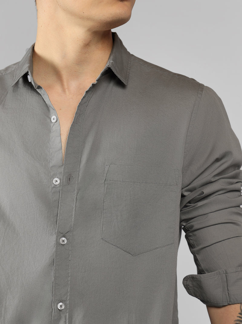 Men's Solid Slate Grey Slim Fit Cotton Casual Shirt