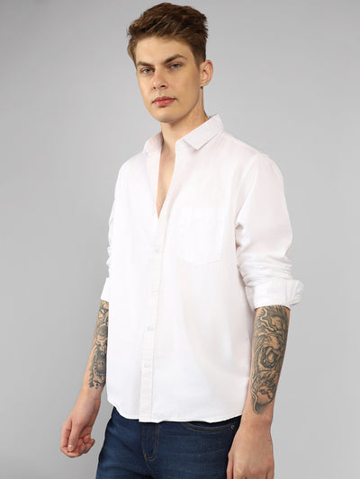 Men's Cotton White Solid Casual Shirt