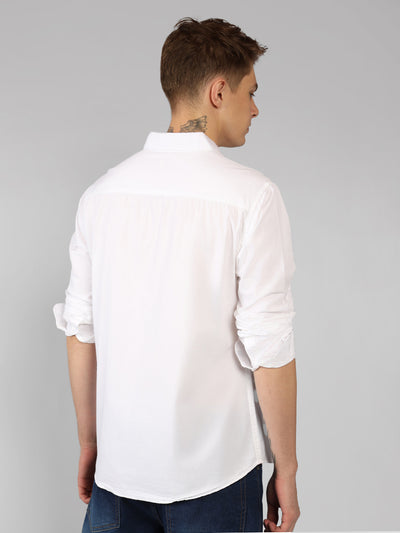 Men's Cotton White Solid Casual Shirt