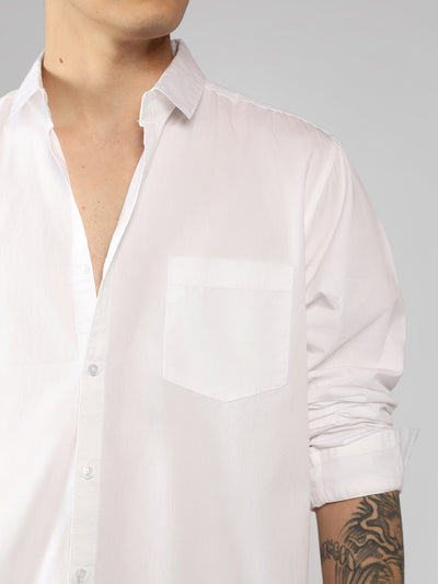 Men's Cotton White Solid Casual Shirt