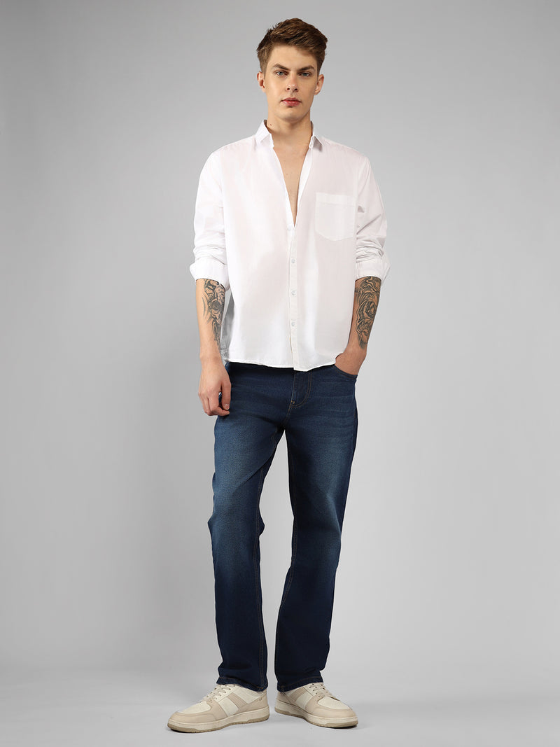 Men's Cotton White Solid Casual Shirt