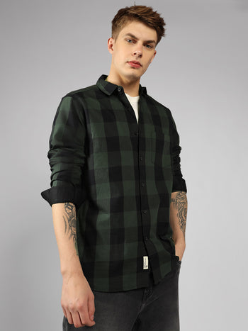 Men's Cotton Buffalo Check Slim Fit Full Sleeve Casual Shirt