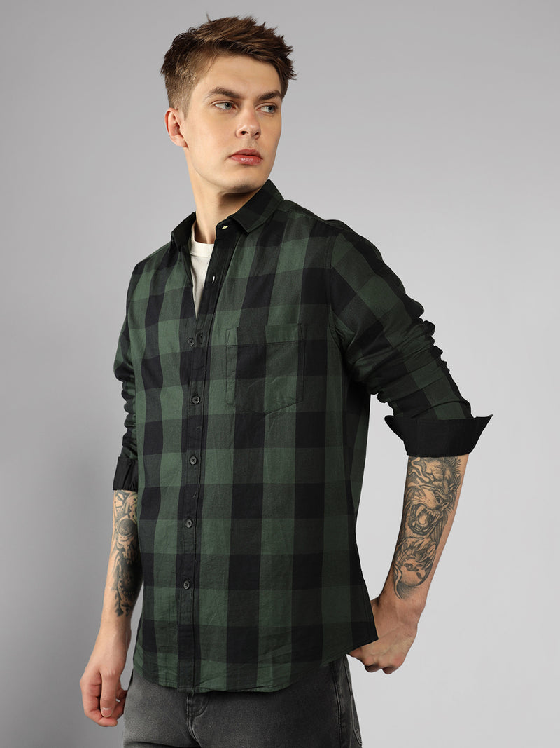 Men's Cotton Buffalo Check Slim Fit Full Sleeve Casual Shirt