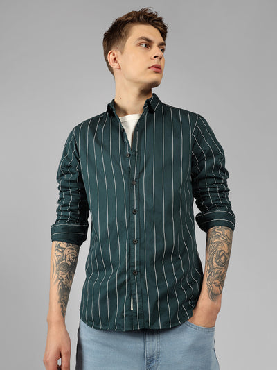 Men's Cotton Striped Slim Fit Casual Full Sleeve Shirt