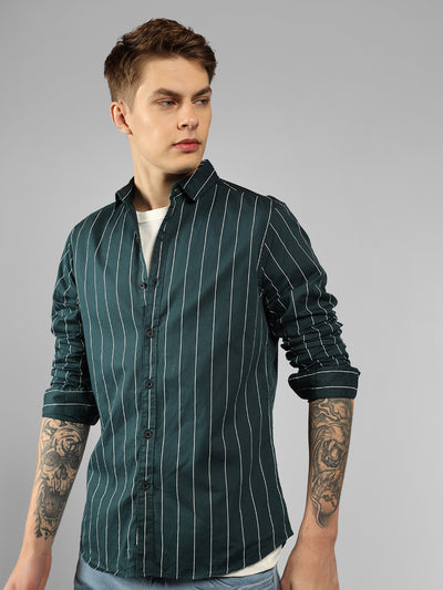 Men's Cotton Striped Slim Fit Casual Full Sleeve Shirt