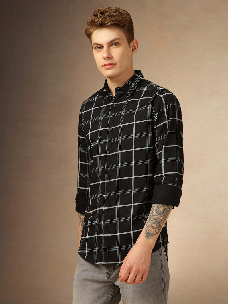 Men's Black Checks Full Sleeves Casual Shirt