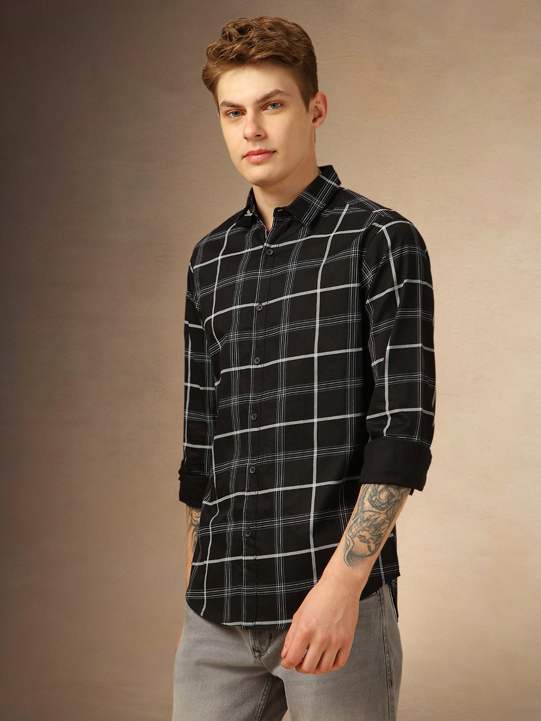 Men's Black Checks Full Sleeves Casual Shirt