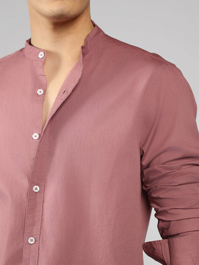 Men's Solid Chinese Collar Dusty Pink Casual Shirt