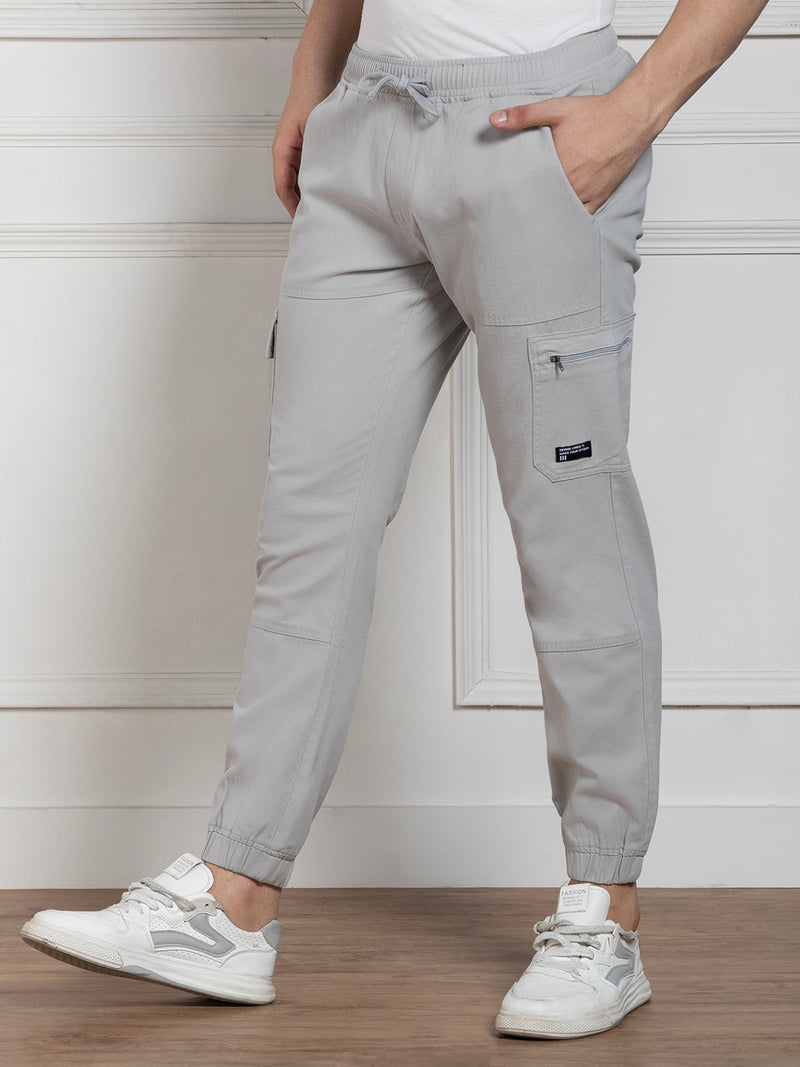 Men's Solid Light Grey Stretchable Cargo Joggers