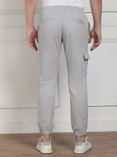 Men's Solid Light Grey Stretchable Cargo Joggers