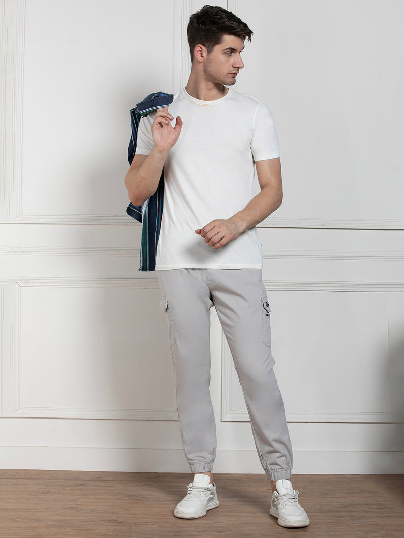 Men's Solid Light Grey Regular fit Stretchable Cargo Joggers