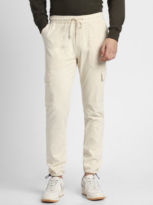 Mens's Cream Solid Cargo Jogger