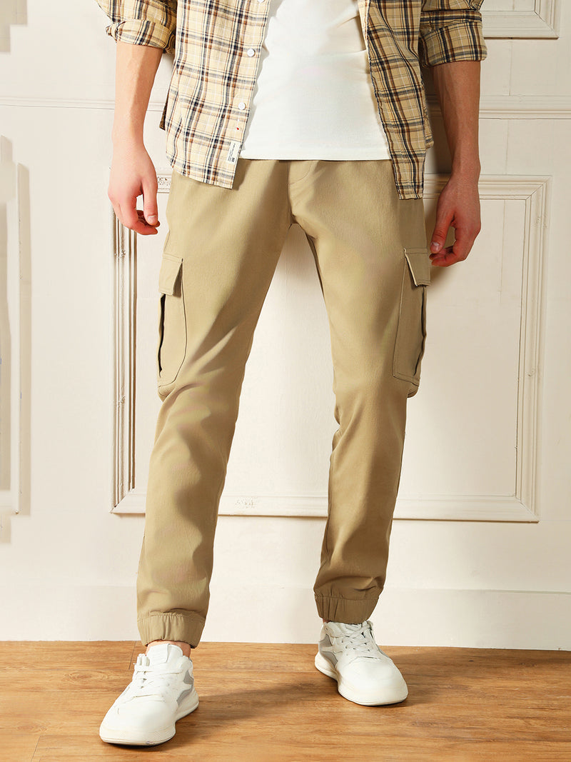 Men's Khaki Solid Cargo Jogger